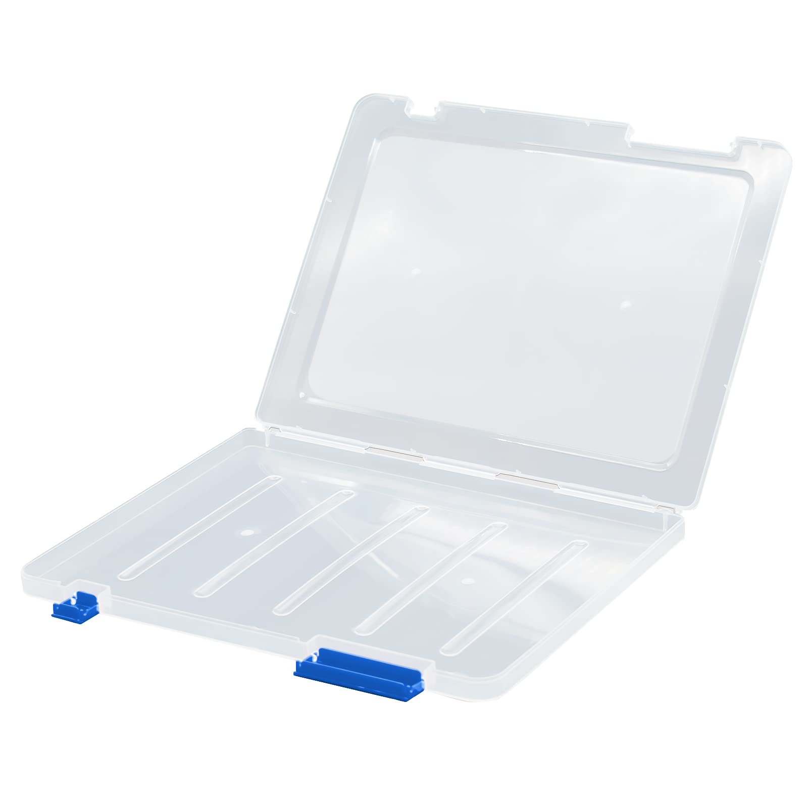 CIOUYAOS A4 File Box with Lid, Clear Plastic Waterproof Portable Organiser Paper Folder Shallow Storage Holder Case, Office School Supplies Protector for Magazine Document Photo book Collections(Blue)