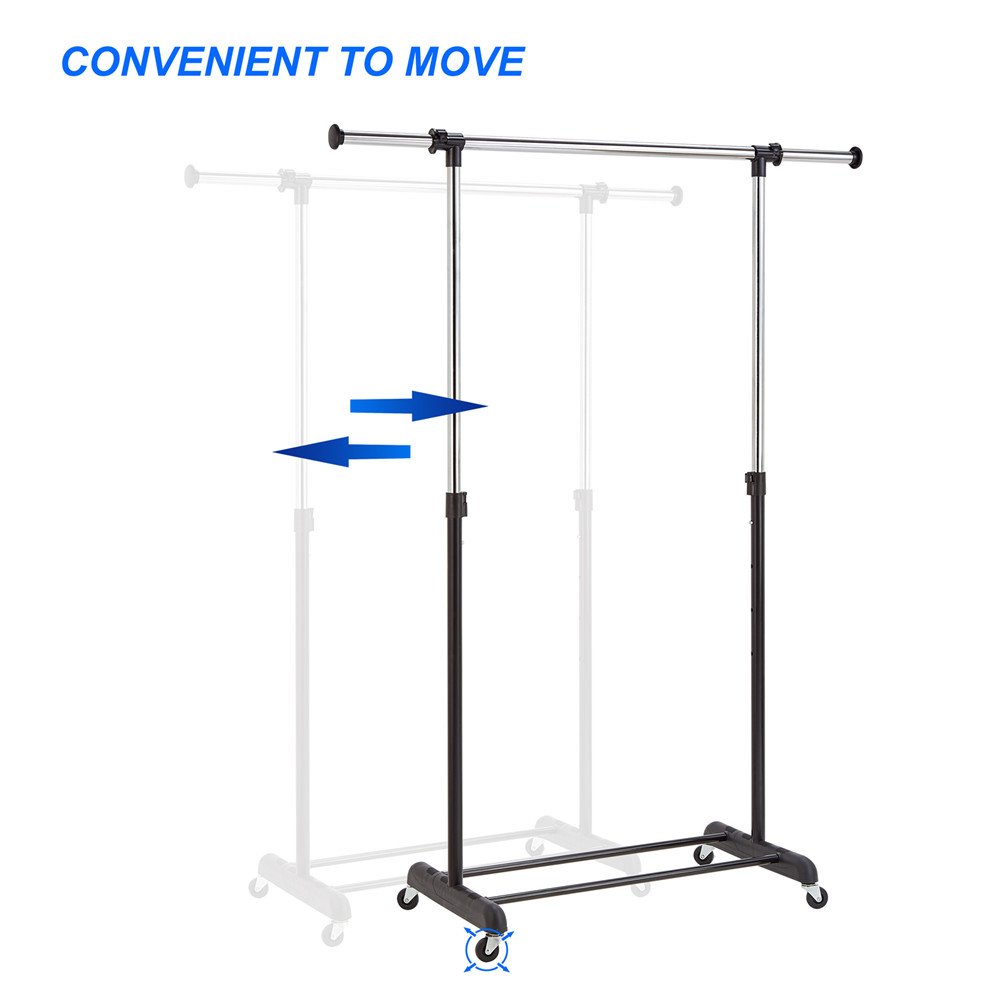 RichStar Single Rod Clothes Rack Adjustable Garment Rack-with Commercial Grade Casters,Black&Chrome