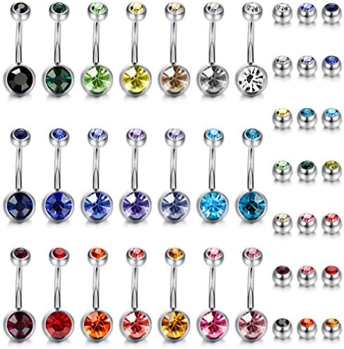 FIBO STEEL 3-16 Pcs 14G Stainless Steel Dangle Belly Button Rings Navel Barbell Body Jewelry Piercing