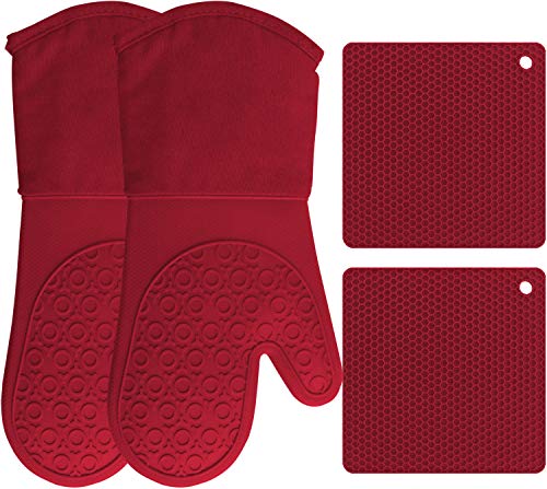 HOMWE Silicone Oven Mitts and Pot Holders, 4-Piece