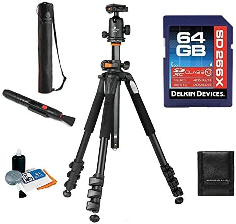Vanguard Alta Pro 264AB 4-Section Aluminum Tripod with SBH-100 Ball Head + Vanguard Case, 64GB SDXC Card, Cleaning Kit, Lens Pen, Memory Card Wallet