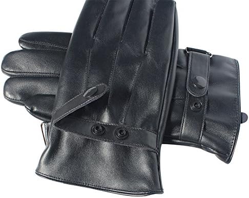 Leather Driving Gloves, Magelier Men's Fleece Lining Touch Screen Gloves, Black X-Large