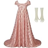 iSHOWcos Edwina Sharma Dress Regency Dress Women's Highwaiste Line Floral Dress with Gloves