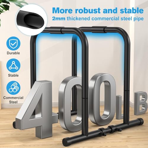 Adjustable Dip Bar Station, Heavy Duty Parallette & Parallel Bars, 400LBS Stable Dip Stands for Home Gym, Calisthenics & Upper Body Workout Equipment