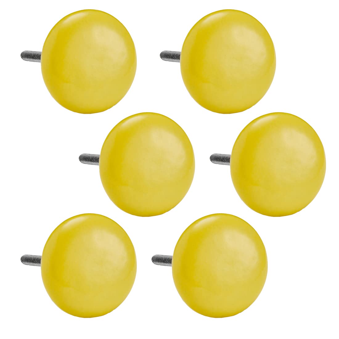 Pushka Home LTD Set of 6 Yellow Hand Painted Ceramic Cupboard Door Knobs