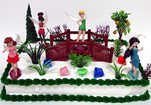 FAIRIES 16 Piece Birthday Cake Topper Set Featuring 4 Random Fairy Figures - Themed Decorative Accessories - Figures Average 3" to 4" Tall