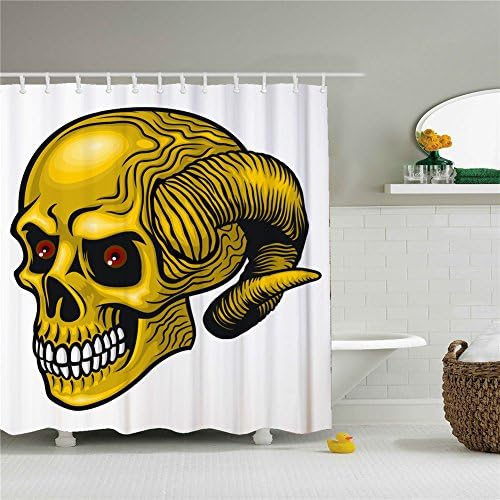 Awesome Golden Skull Shower Cutains-Water, Soap, and Mildew resistant Machine Washable 12 Shower Hooks are Included 66" x 72"