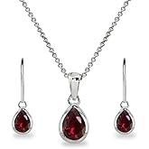 Jewelry Sets for Women, Necklace and Earring Set for Women, Birthstone Jewelry, Genuine or Synthetic Gems, Teardrop Bezel, Pendant Necklace, Short Necklace, Dangle Earrings, Sterling Silver Jewelry