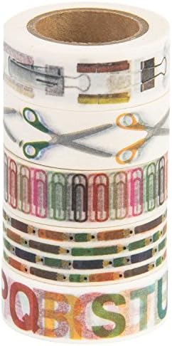 Washi Tape (Japanese Masking Tape) by MIKOKA, 0.6 Inches Wide, 32.8 Feet Long, Set of 5 - Office