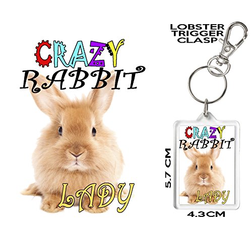Crazy Rabbit Lady, Novelty Keyring, Keychain, Birthday, Christmas, Anniversary, Mother's Day, Father's Day, Congratulations Gift.