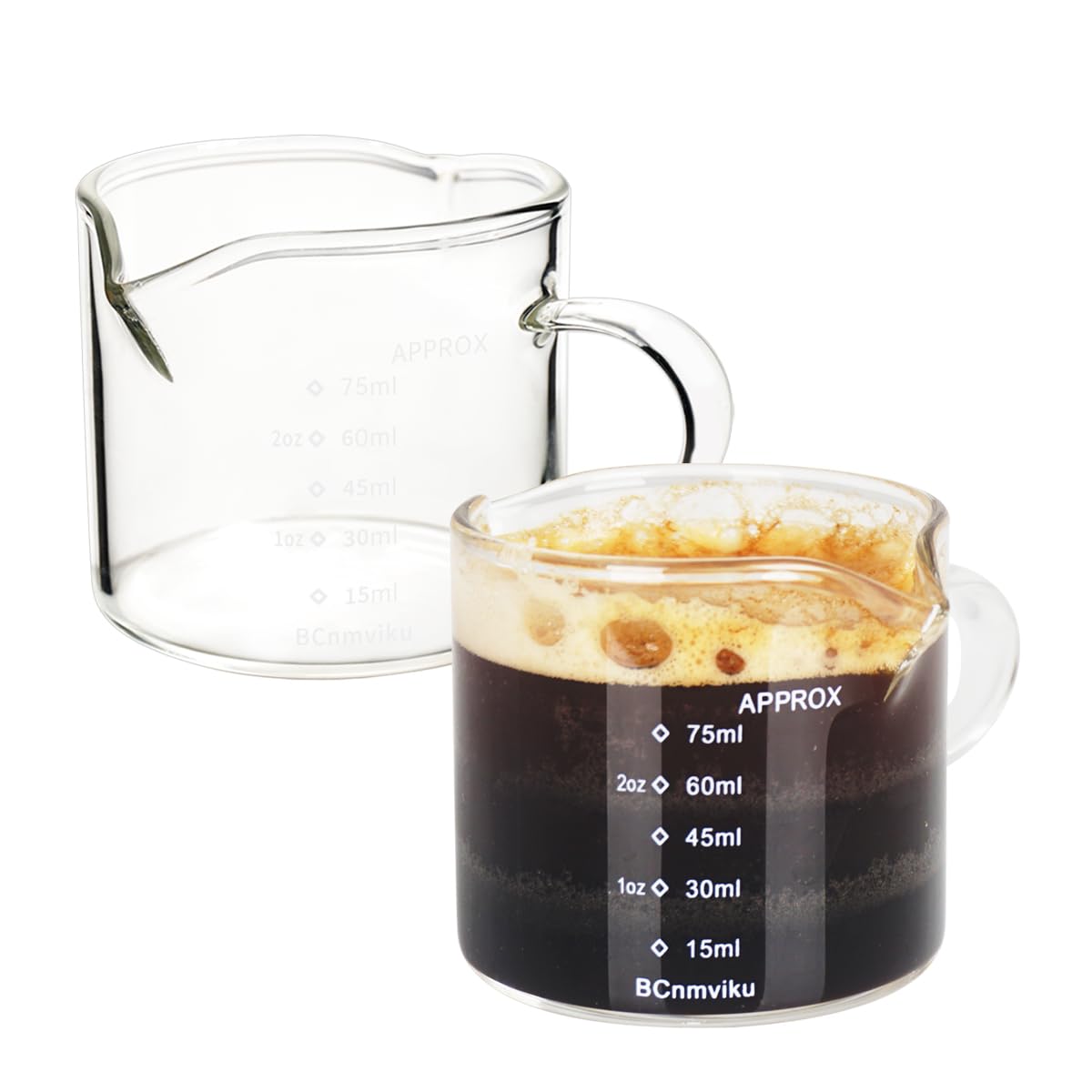 Photo 1 of 2 Pack Double Spouts Measuring Triple Pitcher Milk Cup 75ML Espresso Shot Glasses Parts Clear Glass