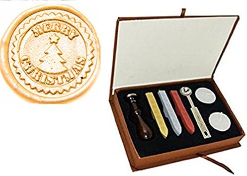 MDLG New Vintage Merry Christmas Tree Star Custom Made Picture Personalized Letter Picture Logo Retro Invitation Wax Seal Stamp Rosewood Handle Melting Spoon Sticks Gift Box Set