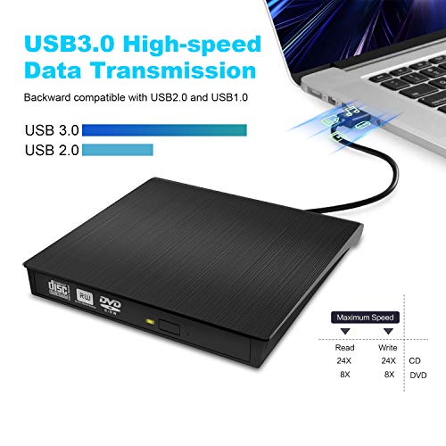 External DVD CD Drive, GZDL USB 3.0 Portable CD DVD +/-RW Drive Burner Slim DVD/CD ROM Rewriter Player Superdrive, High Speed Data Transfer for Laptop MacBook Desktop PC, Plug and Play