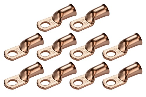 TEMCo 10 Lot 1/0 AWG Ring 3/8" Hole Terminal Lug Bare Copper Uninsulated Gauge