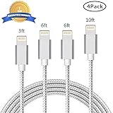 iPhone Cable,Aonsen 4Pack 3FT 6FT 6FT 10FT Charging Cord Nylon Braided - USB Lightning Cable Charger for iPhone 7,SE,5,5s,6,6s,6 Plus,iPad Air,Mini,iPod(Silver & Grey)