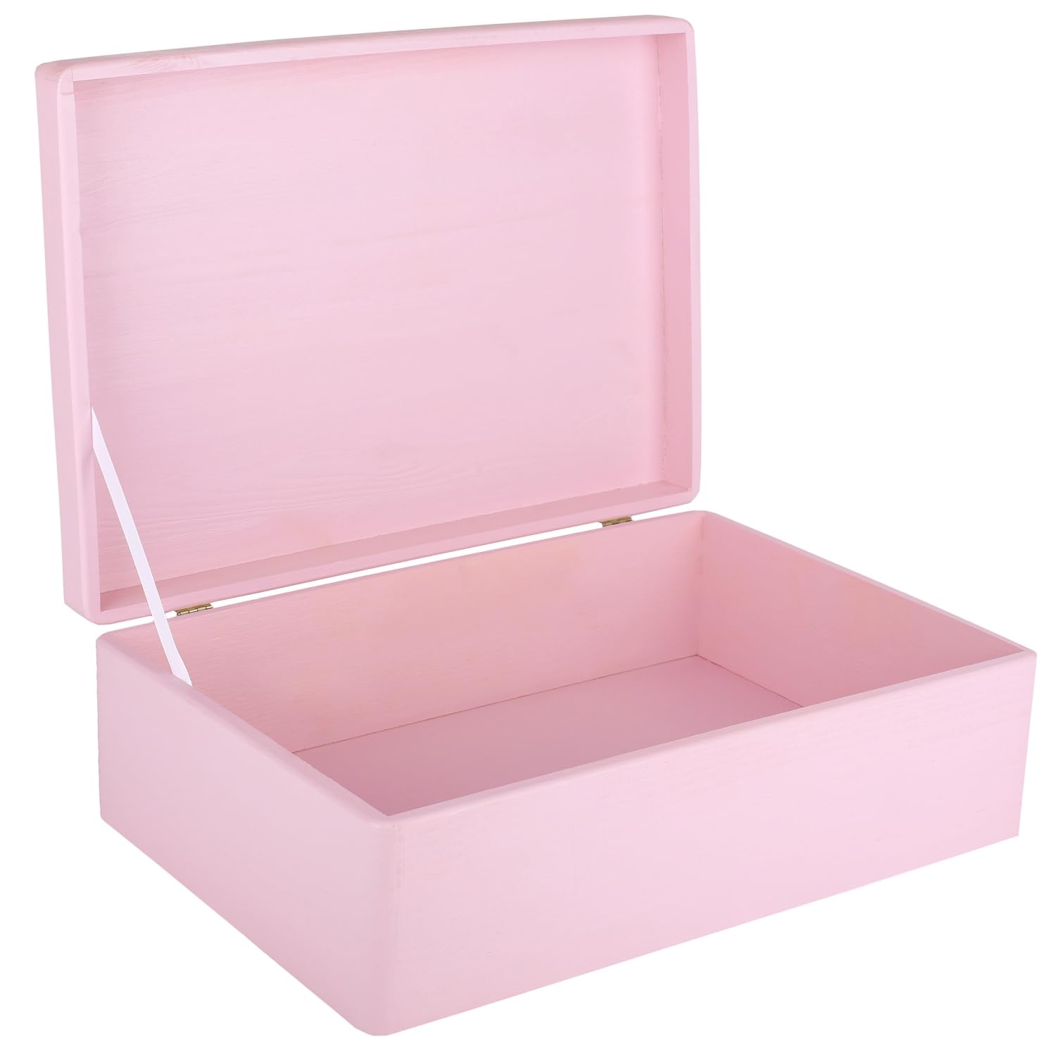 Creative Deco XL Pink Plain Wooden Storage Box | 40 x 30 x 14 cm (+/-1 cm) | with Hinged Lid | Easter Gift Box Storage | ROUGH & UNSANDED Wood Keepsake Memory Craft Chest