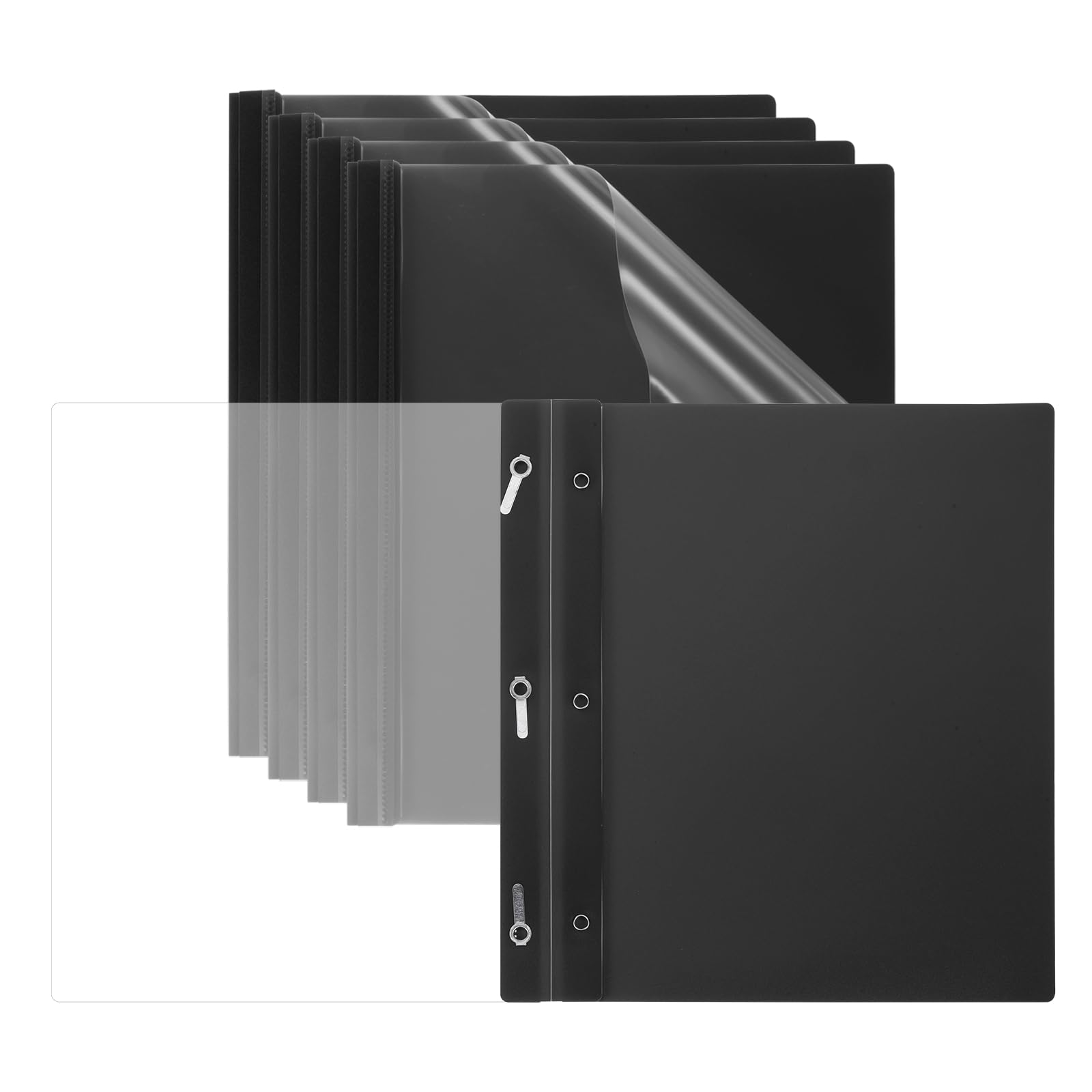 PATIKIL Plastic Report Covers with Prong, 5 Pcs 80 Sheet Capacity Clear Front Presentation Binders with 3 Metal Prong Fasteners Report Folder for Resume Documents Files Letter, Black