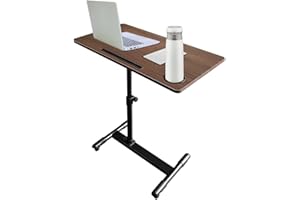 EOSPRIM Overbed Bedside Desk, Overbed Table with Adjustable Tray, Adjustable Non Tilt Top Overbed Table with Wheels for Hospital and Home Use, Mobile Rolling Laptop Stand Tilting Overbed Table KM234