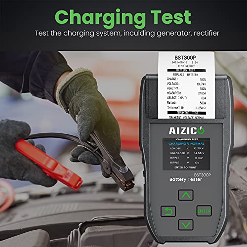 AIZICO Car Battery Tester with Printer, 12V/24V Automotive Alternator Load Tester, 100-2000 CCA Car Cranking and Charging System Analyzer Scan Tool for Heavy Duty Trucks, Cars, Motorcycles