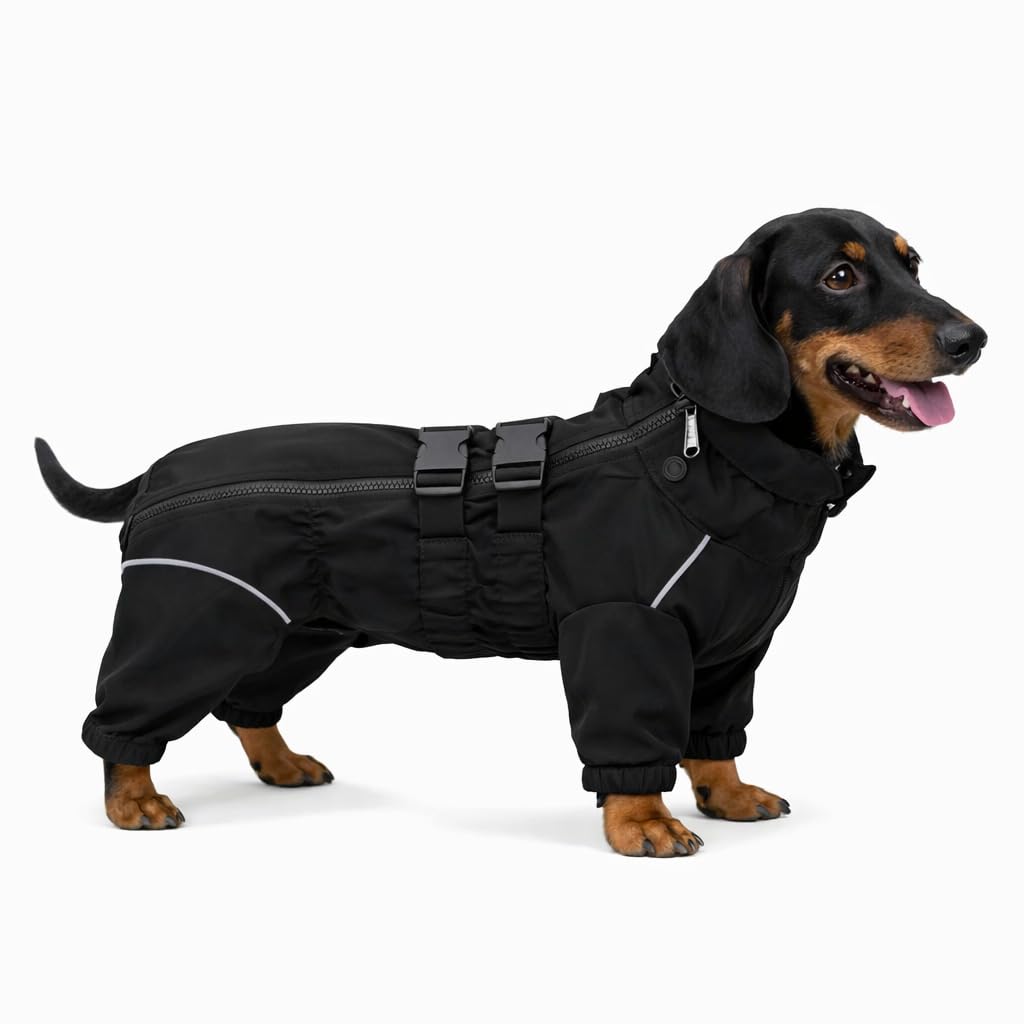 Dogs Waterproof Jacket, Lightweight Waterproof Jacket Reflective Safety Dog Raincoat Windproof Snow-proof Dog Vest for Small Medium Large Dogs Corgis Dachshund Black D-S