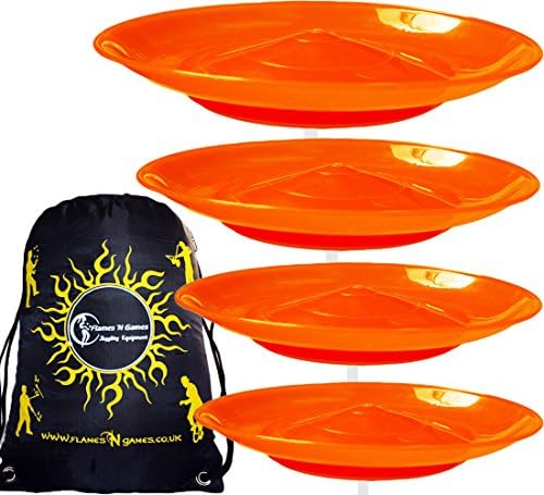 4X Spinning Plate Set (Orange) Classic Circus Spinning Plates + 2-Piece Plastic Sticks + Flames N Games Travel Bag! Great Fun for Kids & Adults.