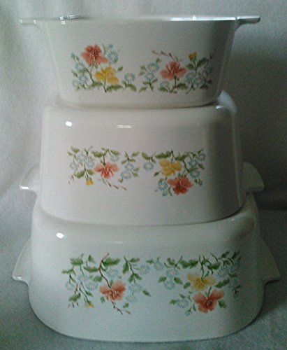 Click Here to See More Images Vintage Corning Casseroles Set of Three, No Lids, Autumn Meadow Pattern