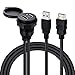 ShineKee 3ft Black USB 3.0 HDMI Flush Mount Car Truck Boat Motorcycle Cable, 2 Ports, Superspeed Data Transfer, Compatible with Personal Computer