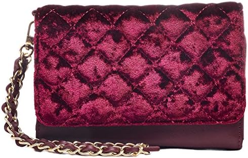 Dream Control Quilted Velvet Cellphone Wristlet Wallet Clutch Trifold Purse Burgundy