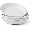 AmorArc 9.75'' Speckled Large Ceramic Pasta Bowls, 38oz Stoneware Bowls Set of 4, Oven, Microwave&Dishwasher Safe Bowls with Wavy Rim for Fruit Pasta Salad Meal, Matte Speckled White