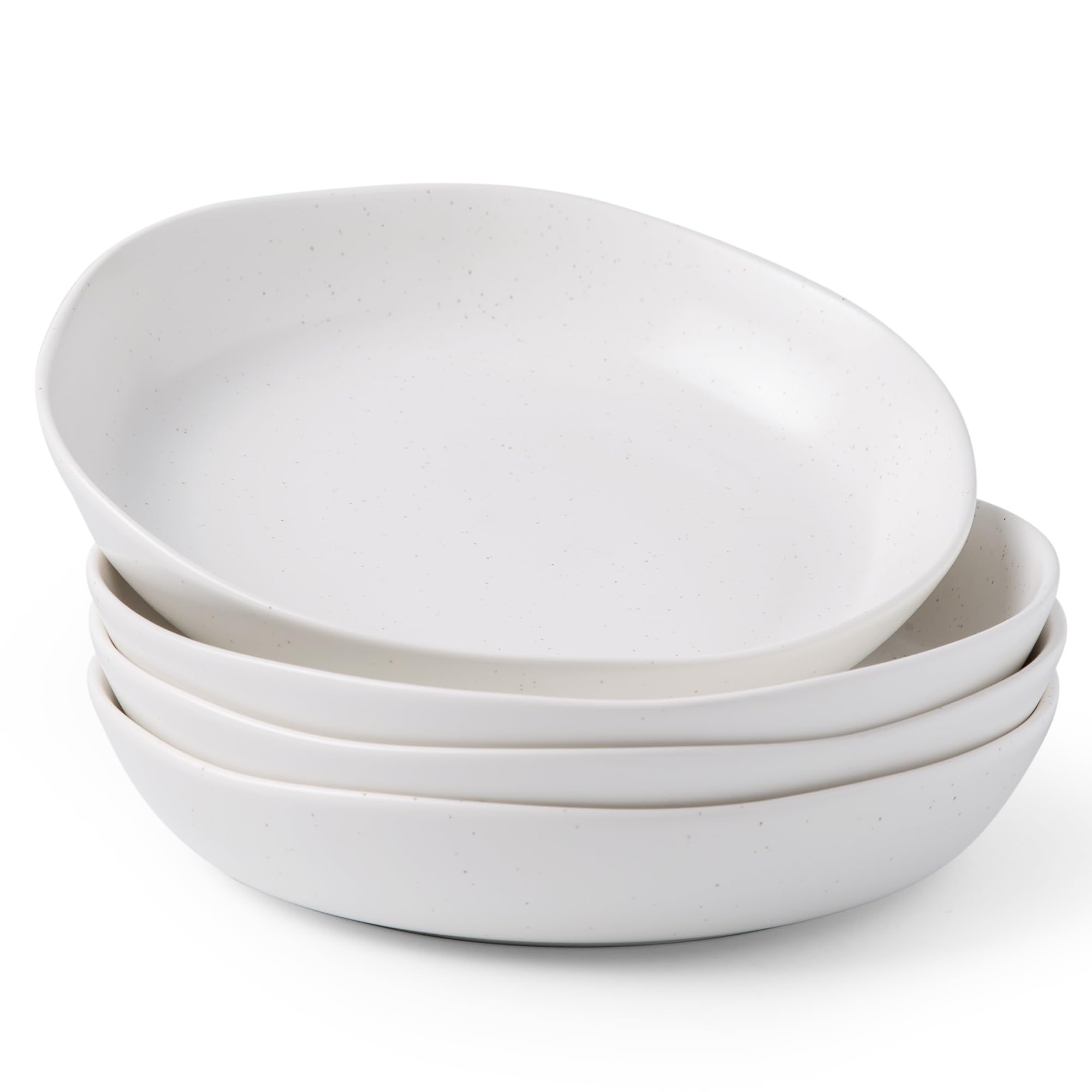 Photo 1 of AmorArc 9.75'' Speckled Large Ceramic Pasta Bowls, 38oz Stoneware Bowls Set of 4, Oven, Microwave&Dishwasher Safe Bowls with Wavy Rim for Fruit Pasta Salad Meal, Matte Speckled White