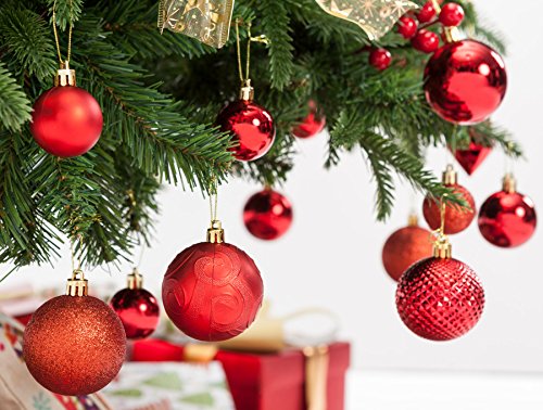 AMS 60mm/2.36'' Christmas Ball Plating Ornaments Tree Collection for Holiday Parties Decoration (28ct, Red)