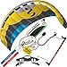 HQ Symphony Pro 2.2 Kite Edge Yellow Blue w Control Bar Bundle (4 Items) + Peter Lynn 2-Line Control Bar w Safety Leash + WindBone Kiteboarding Lifestyle Stickers + WBK Key Chain – Foil Trainer Kit