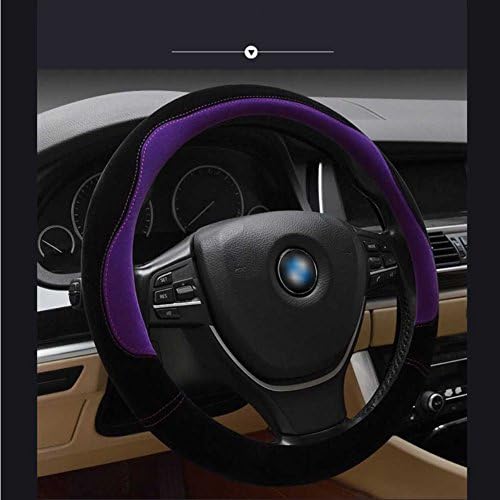 Steering Wheel Cover Made of Short Plush, Warmer Hands In Winter, Anti-slip, Odorless, 1.5lb, Fits 15"/38cm Steering Wheel. (Black and Gray) (Black and Purple)