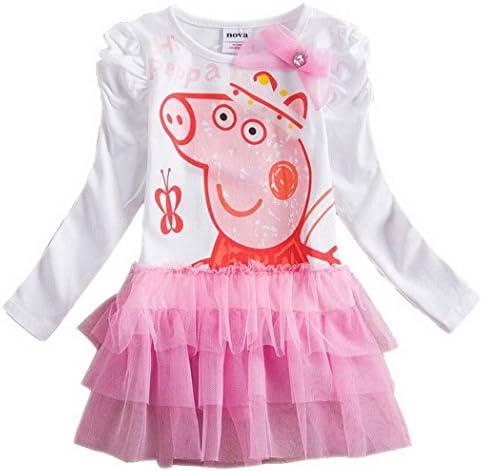 Peppa Pig Girls Kids Clothes Embroidery Long Sleeve Dress T-shirts, 1-6Y