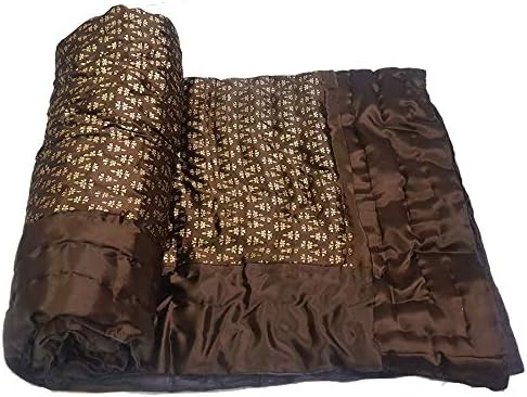 ROYAL HANDICRAFTS Silk Single Bed Jaipuri Razai Quilt Light Weight with Cotton Filling Floral Brown