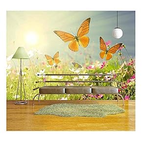 Summer Flowers with Blue Sky - Removable Wall Mural | Self-Adhesive Large Wallpaper - 66x96 inches