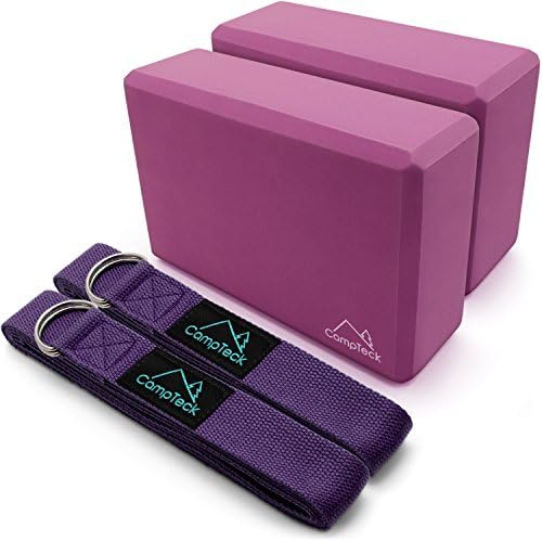 CampTeck Yoga KIT – D-Ring Polyester Yoga Strap Stretching Yoga Belt & EVA Foam Portable Yoga Block for Pilates, Fitness Exercise, Strength, Balance and Flexibility Training