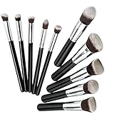 Natural Glamor 10 Piece Professional Kabuki Makeup Brush Set for Foundation, Blending, Contouring, Highlighting and Eyeshadow
