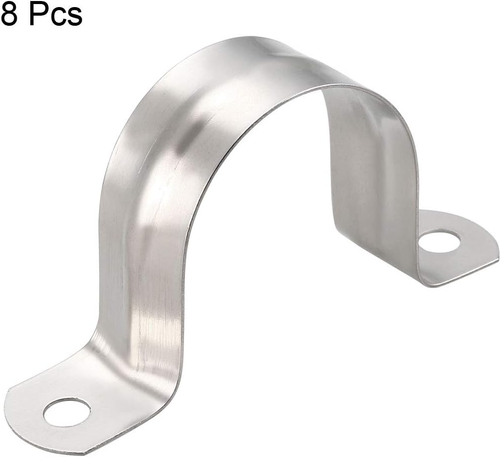 sourcing map 35mm(1.4") Rigid Pipe Strap, 2 Holes 304 Stainless Steel Tension Tube Clip Clamp 8pcs, Silver - Image 4