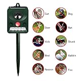Ultrasonic Animal Repeller, FOCUSPET Solar Powered repellent with Motion Sensor Ultrasonic and Red Flashing lights Outdoor Waterproof Farm Garden Yard repellent Dogs, Foxes, Birds, Skunks, rodents etc