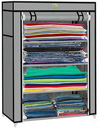 Litleo CVR32 Chromium Steel Multipurpose Micro Fiber Collapsible Wardrobe (Standard, Grey)