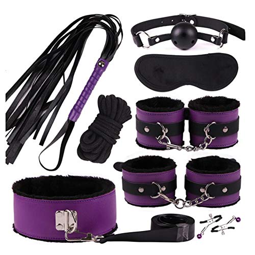 SOFT-L Straps for Under Bed Restraints Bondage Play Fetish Fur Game Tie up Handcuffs Mattress Harness Things Blindfold Whips Kit Couples Women Men KL002,Purple