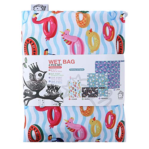 Wet Dry Bag, Diaper Cloth Waterproof Reusable Wet Bags with Zippered Snap Handing, for Travel Pool Beach Daycare Toddler Soiled Yoga Gym Bag Swimwear Bathing Suit or Wet Clothes,4 pcs,(Fantasy) - Thumbnail 6