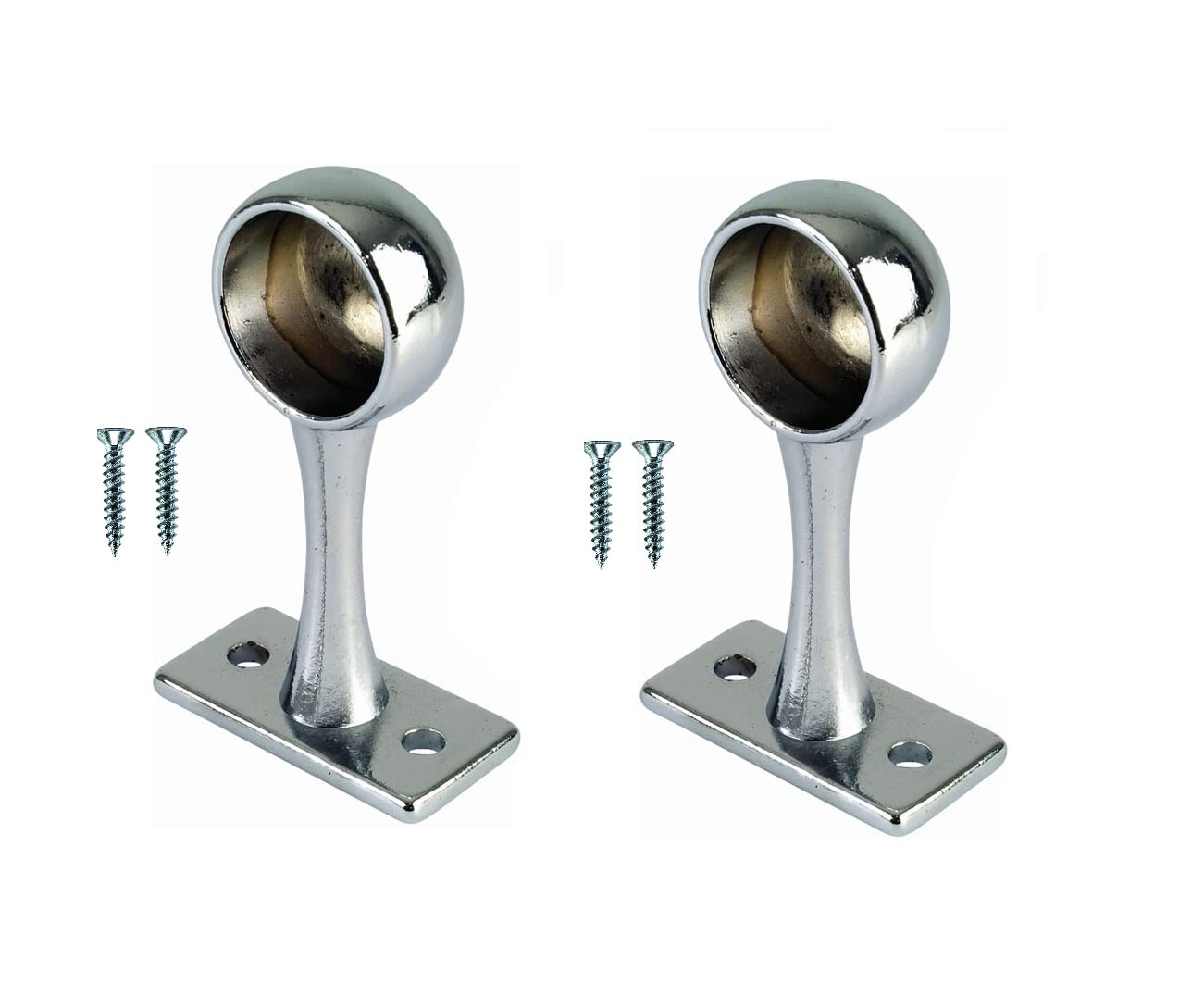 TERF® Chrome Curtain Pole End Bracket for Up to 25mm Diameter Ceiling and Wall Mount Rod Holder - Pack of 2