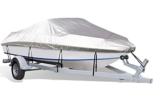 Smikodo Boat Cover Fade Resistant Duty Trailerable Boat Covers Waterproof Marine Grade 300D poyester Windproof Straps Boat Cover for Runabout Bass Boat 14ft-16ft L by 70in max W Silver
