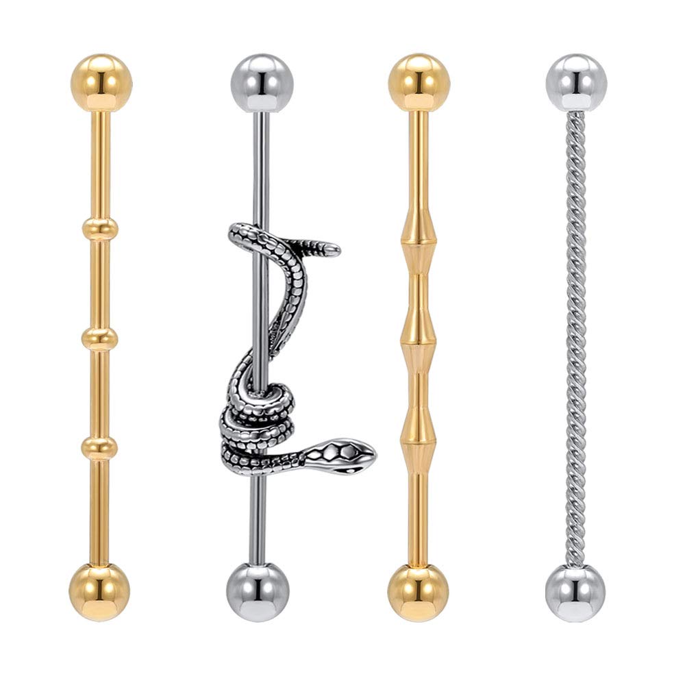 4-5PCS 14 Gauge Long Industrial Barbell Stainless Steel Cartilage Earring Industrial Earrings Industrial Piercing 32mm 34mm 38mm for Women Men