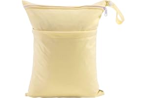 babeine Wet Dry Bag for Baby Cloth Diapers, Waterproof Reusable with Two Zippered Pockets Travel Beach Pool Soiled Baby Items Yoga Gym Bag for Swimsuits or Wet Clothes (cream yellow)