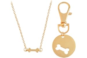 Meiligo® Fashion 2 Pcs Best Friends Friendship Gold Silver Dog Bone Charm Tag Necklace Key Chain Owner and Dog Jewelry Matching Pet Collar Key Chain Pendant