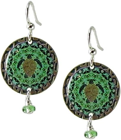Earth Dreams Sea Turtle Hand Painted Dangle Earrings Silver Green ED-E10115
