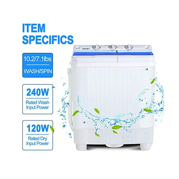 KUPPET Portable Washing Machine, 17lbs Compact Twin Tub Washer and Spin